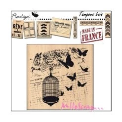 Promo ✔️ Tampon Bois Florilèges Design - Nuée De Papillons ⌛