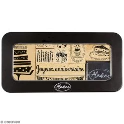 Acheter 🔔 Aladine Tampon Bois Coffret Tampons En Bois - Anniversaire - 9 Tampons Et 1 Encreur 🧨