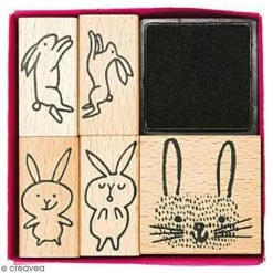 Le moins cher 😀 Rico Design Kit Tampon Set Tampons Wonderland - Lièvres - 5 Tampons Et 1 Encreur 🌟