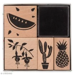 Offres 🛒 Rico Design Tampon Bois Set Tampons Tropical Spring - Melon - 5 Tampons Et 1 Encreur 😀