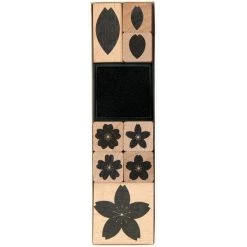 Sortie ⌛ Rico Design Tampon Bois Tampons En Bois Sakura - Fleurs De Cerisier - 8 Tampons + 1 Encreur 🔥