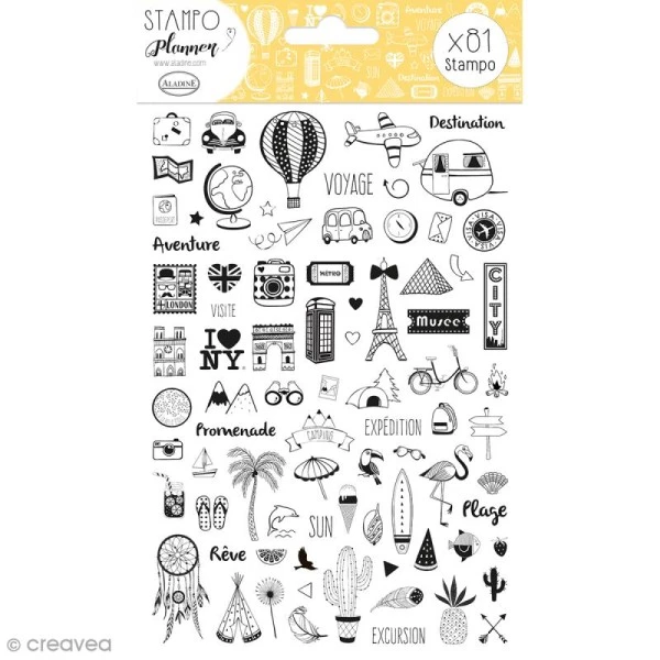 Remise 🎉 Aladine Kit Tampon Kit Stampo - Carnet De Voyage - 81 Tampons 🌟 1 Remise 🎉 Aladine Kit Tampon Kit Stampo - Carnet De Voyage - 81 Tampons 🌟