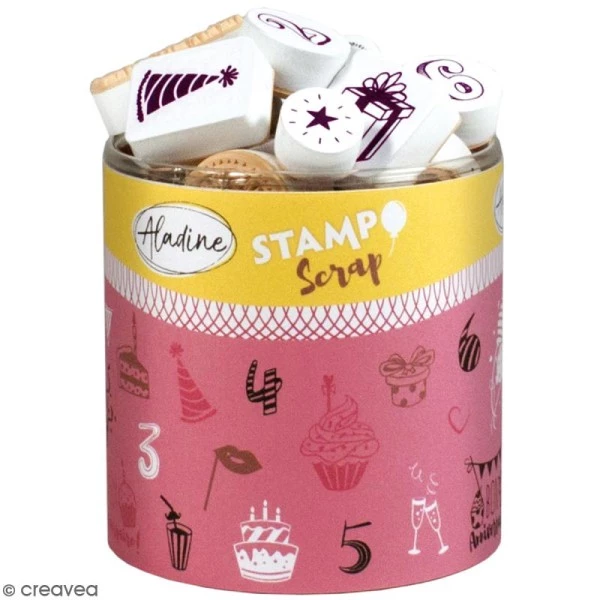 Tout neuf 👍 Aladine Kit Tampon Kit De Tampons Stampo Scrap - Joyeux Anniversaire - 36 Pcs ⭐ 1 Tout neuf 👍 Aladine Kit Tampon Kit De Tampons Stampo Scrap - Joyeux Anniversaire - 36 Pcs ⭐