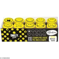 Promo 🛒 Aladine Tampon Enfant Kit De Tampons Enfant Pré-encrés Stampo Easy - Smiley - 10 Pcs 🔔