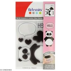 Tout neuf 😀 Tampon Transparent Tampon Clear Artemio - Adorable Panda - 6 Pcs 🌟