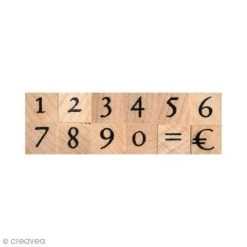 Promo 🎉 Artemio Tampons Alphabet Set De Tampons Bois - Chiffres Antiques 1 Cm - 12 Pcs 🎁