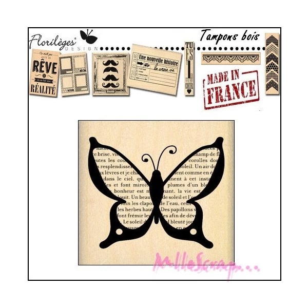 De gros 🔔 Tampon Bois Papillon Script Florilèges Design ⭐ 1 De gros 🔔 Tampon Bois Papillon Script Florilèges Design ⭐