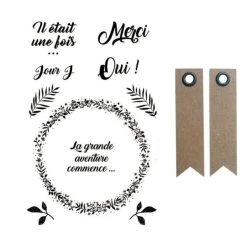 Sortie ⌛ AUCUNE Tampon Transparent Tampons Transparents 9 X 14 Cm Amour & Mariage + 20 étiquettes Kraft Fanion ⌛